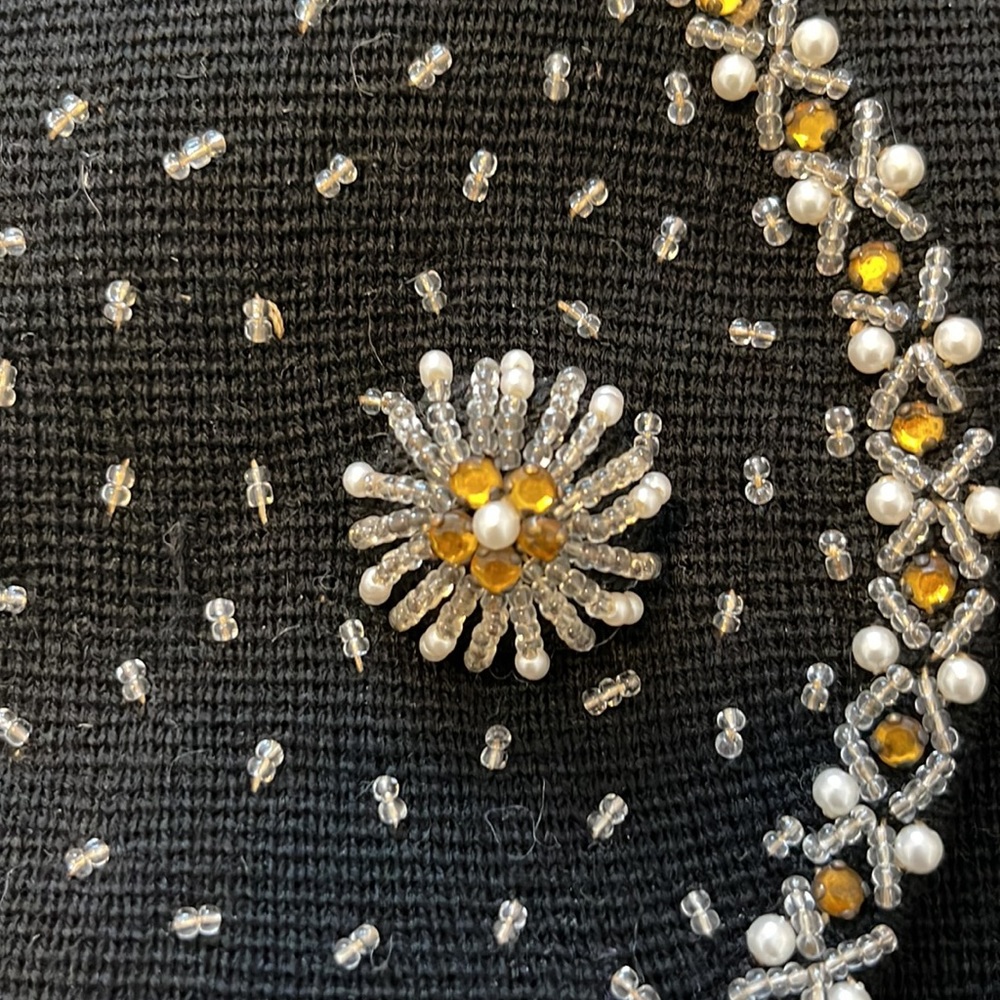 Vintage black wool, beaded with pearls, Crown Colony Hong Kong sweater/jacket - Picture 3 of 8